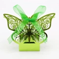 Laser cut butterfly candy box made of grass green metallic cardstock and organza ribbon - Mirror Yellow Green