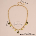 Gold stainless steel necklace featuring cute green avocado and yellow bead pendants - Avocado Necklace