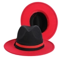 Cappello fedora in lana nero e rosso con nastro a righe e tesa a contrasto vivace - M(56-58cm) / Nero Rosso
