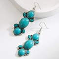Vintage silver geometric earrings with turquoise stone drops in ethnic style on a tray - Turquoise - Ear Hook