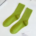 Bright green ribbed knit crew socks made of comfortable cotton blend for daily casual wear - One Size / Mustard Green
