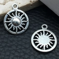 Set of two antique silver vintage sun charm pendants for DIY jewelry making and crafts - Sun 8230 Silver 16x19mm