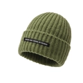 Fruit green ribbed knit beanie for women featuring a minimalist black textile patch label - One Size / Grass Green