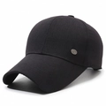 Classic black baseball cap for elderly men with metal side badge and grid texture - Adjustable / Black