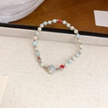 Beaded bracelet with sky blue and milky white stones featuring silver metal spacers - 5# Bracelet - Blue and Red
