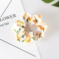Chic cream fabric scrunchie with vibrant lemon and citrus fruit summer prints - 07# White Orange