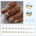 Short elegant blue abstract art press-on nails with gold accents and ink splash design - Abstract Wave Style (With Glue) (W1476)