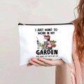Detail of canvas makeup bag with cat garden illustration and durable black zipper - Gardening and Cat Fun Style (136-3)