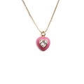 Elegant gold plated necklace with a pink heart pendant featuring a clear gemstone center - Pink