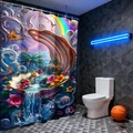 Detailansicht Fantasie-Duschvorhang mit Muscheln, Regenbögen und Metallhaken - 90*180cm / Stil C - Fantasie Muschel Wasserfall