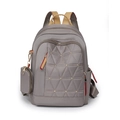 Mochila gris para mujer de tela Oxford con acolchado, remaches dorados y bolso pequeño - Caqui