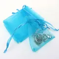Light blue organza drawstring gift bag with satin ribbon for jewelry packaging - Lake Blue; 5x7cm