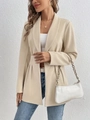 Detail of elegant apricot blazer featuring notched lapels and waist pleat design - S / Apricot