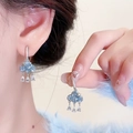 French style cloud earrings with blue gems and crystal water droplets on a silver base - Cloud Waterdrop Hoop / Silver Base Blue Cloud