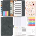 Dark grey A6 leather binder set with 12 zipper pockets, budget sheets and colorful stickers - Budget Binder Set / Dark Gray