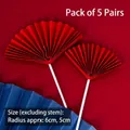 Set of red decorative paper fans for birthday cake topper in two assorted sizes - Red Fan Cake Toppers S/M / Red