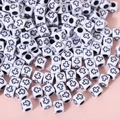 White acrylic cube beads with black cross patterns for DIY jewelry making - 6x6mm White With Black Cross (100pcs)