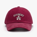 Vintage burgundy baseball cap with ACADEMY embroidery and curved brim for outdoor wear - One Size / Red