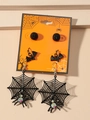 Halloween earring set with black bat and spider web charms featuring colorful rhinestones - Black Spider Set 3 Pairs