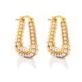 Elegant U-shaped gold hoop earrings with white pearls in a geometric minimalist design - Gold Trapezoid Pearl
