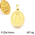 Colgante ovalado de acero inoxidable dorado con relieve de la Virgen María a dos caras - Medalla Milagrosa Ovalada (KP100393-Z) / 23x14mm / Dorado