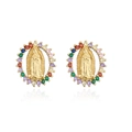 18K gold plated Our Lady of Guadalupe earrings with multicolor cubic zirconia halo - Gold-Multicolor Zirconia