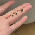 Gouden 925 zilveren oorbellen met groene smaragd, maten 3mm, 4mm en 5mm met schroefsluiting - 3mm / Klauwgezet Groene Edelsteen Stijl (A275)