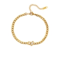 Chic 18k gold plated stainless steel curb chain bracelet with sparkling zircon stones - Style 1 (Two Stones) / Gold Color Anklet