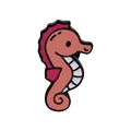 Pink and white cartoon seahorse metal pin badge with smooth glossy finish and black outlines - Pink and White Seahorse Style (C2355-4)