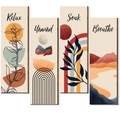 Set of 4 boho wood wall art plaques with Relax Unwind Soak Breathe inscriptions - Style D Boho (HDF/Triangle Hook)