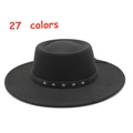 Flat top black wool fedora hat with silver star studs and ribbon on a white background - M (56-58cm) / Black