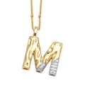 Collier avec pendentif lettre M bicolore doré et argenté serti de zircones et fini martelé - Lettre M