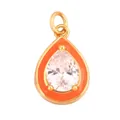 Golden teardrop pendant with vibrant orange enamel and large clear water-drop gemstone - Teardrop-Orange