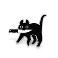 Whimsical black cat with knife enamel pin accessory, cartoon Halloween metal brooch badge - Black Cat With Knife
