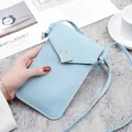 Sky blue crossbody phone bag with litchi texture and golden heart buckle closure - Sky Blue