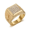 Vergulde hiphop-zegelring voor heren met vierkante zirkoon pave en bijen-reliëfdetails - US 7 / Goud
