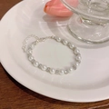 Elegant pearl bracelet with sparkling zircon spacers and adjustable lobster clasp - S545 Silver - Pearl Bracelet