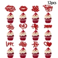Set of 12 glitter red heart cake toppers for Valentine's Day party decorations - White Cardstock (Large Pack)