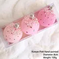 Boules de Noël roses avec perles et étoiles, coffret de 3 pièces de 8 cm - Rose Doux Peint