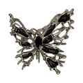 Pinza per capelli a farfalla blu metallizzato con finitura argento e smalto nero - Farfalla Cava Irregolare / Nero