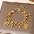 Double-layer gold stainless steel bracelet with baby feet charms and white zircons - Baby Feet Rhinestone Style (KB203688-Z)