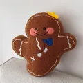 Gingerbread man shaped plush pillow made of brown teddy fleece with festive bow and crown - Gingerbread Man - Large Pillow