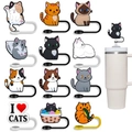 Silikon-Strohhalmabdeckungen für Stanley-Becher mit zwölf süßen Katzenmotiven und Mustern - Stil 1-Cartoon Katzen (12 Stk.)