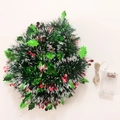 Green Christmas tinsel garland with red holly leaves and LED battery box - Green Leaf Berry (S212)