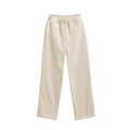 Detail of beige casual sweatpants featuring a drawstring elastic waistband and soft knit fabric - S / Apricot Pants