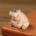 Handcrafted ceramic hippo tea pet figurine with big open mouth for desk decoration - Hippo Cute