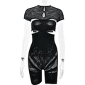 Combishort tricoté moulant sexy noir avec détails ajourés et design en maille extensible - Taille unique / Noir