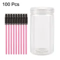Set of 100 pink disposable eyelash brushes with black spiral bristles and storage tube - 100 Packs / Pink Handle - Black Bristles