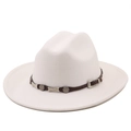 White felt cowboy hat featuring a leather band with silver stars and floral buckle - M (56-58cm) / White