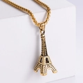 Collana con ciondolo Torre Eiffel oro vintage con catena robusta su blocchi geometrici - Con catena / Oro